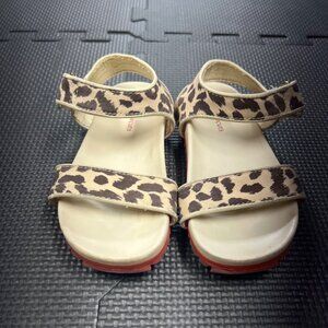Crewcut Girls Leopard Print Sandals With Adjustable Straps & Red Soles Size K10